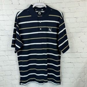 FJ Footjoy Medium Men's Short Sleeve Poly Spandex Golf Polo Shirt Blue Striped